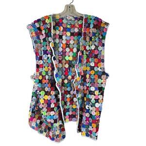Handmade Yo-Yo Patchwork Vest - Colorful Folk Art Wearable Boho